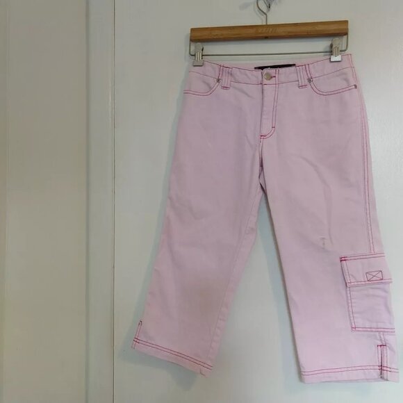 Y2K VTG Pink Denim Jalate Crop Cargo Jeans Jrs 5/6 100% Cotton - Picture 2 of 8